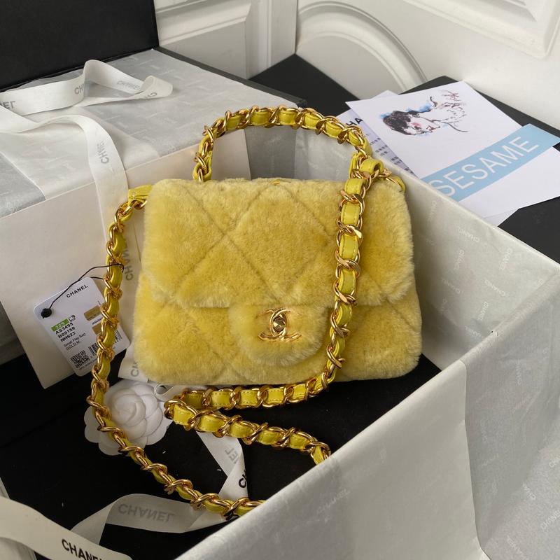 Chanel Handbags AS3498 Wool Yellow